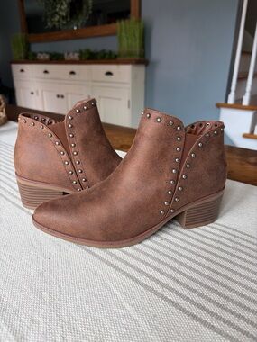 MIA Dawsyn Brown Studded Ankle Booties